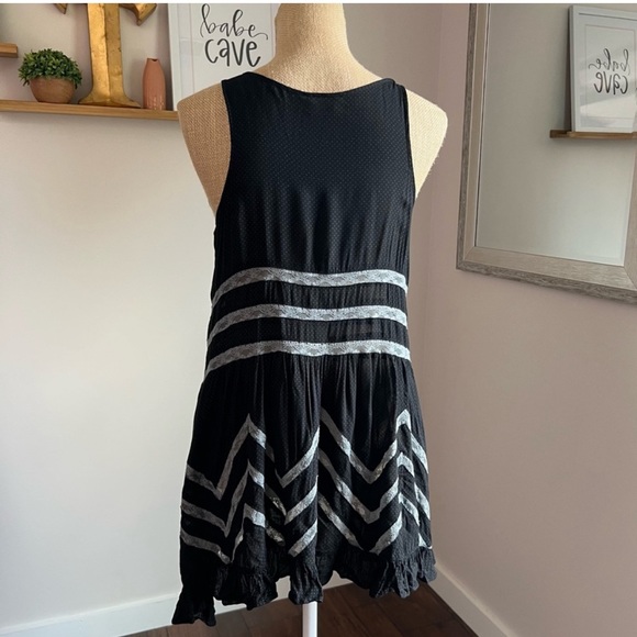 Free People Black & Gray Polka Dot & Lace Mini Swing Dress - Picture 9 of 14